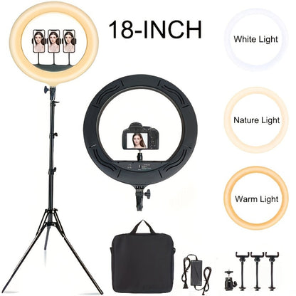 10- or 18-Inch Ring Light with Cable Power, Adjustable Brightness and Desktop or Floor Stand Options