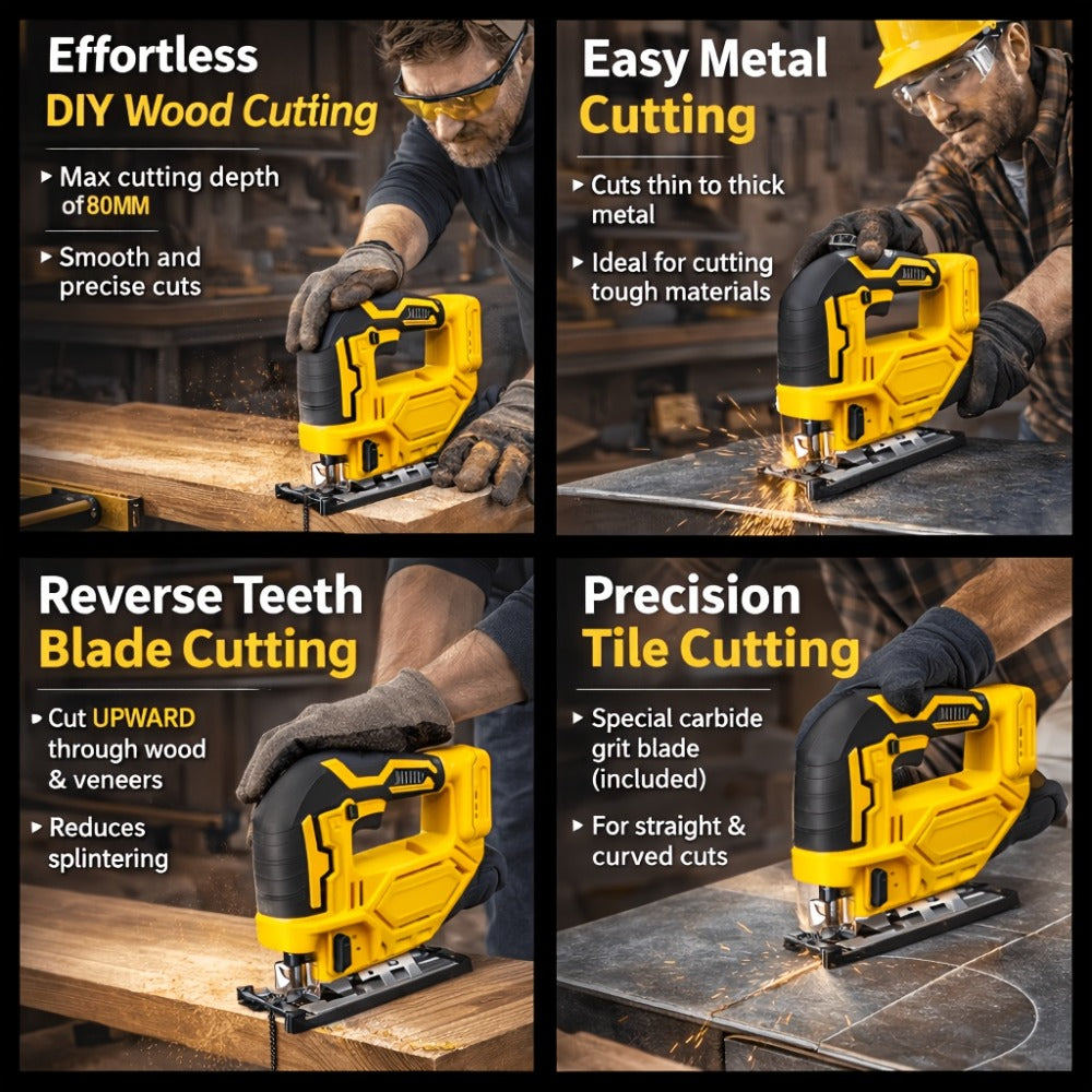 Cordless Jigsaw Compatible with DeWalt 20V Battery - Variable Speed 0-2700 RPM, 80mm Cutting Depth