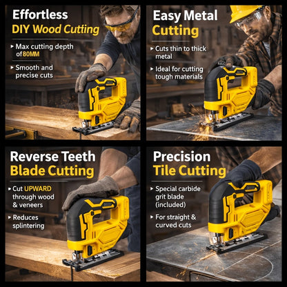 Cordless Jigsaw Compatible with DeWalt 20V Battery - Variable Speed 0-2700 RPM, 80mm Cutting Depth
