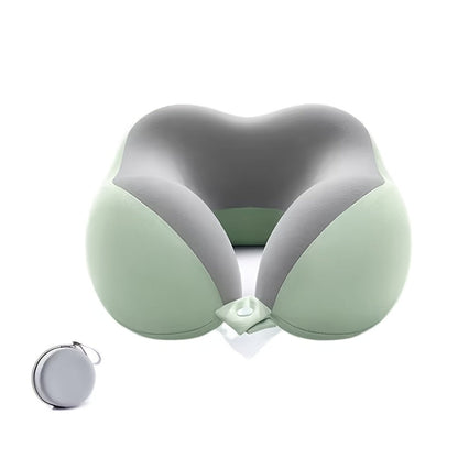 Rollable Memory Foam Travel Neck Pillow with Round Storage Case in Beige, Black or Pink-and-Gray Color Block