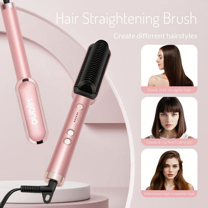 Hair Straightener & Curling Iron Set for Women, Flat Iron Straightening Brush, Anti-Scald, Precise Temperature Control