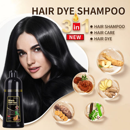 Hair Color Shampoo, RILSIC 3-in-1 Two-Pack of 500ml Pump Bottles with Black or Dark Brown Selection