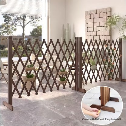 Expandable Wooden Pet Gate Fence Freestanding Retractable Indoor Outdoor Safety Barrier for Entryways, Bedrooms and Living Spaces