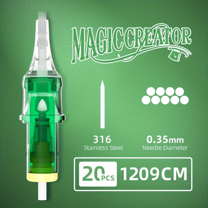 Tattoo Cartridge Needles with MAGICCREATOR Label, 20-Piece Box with 25 RL RS CM M1 Options