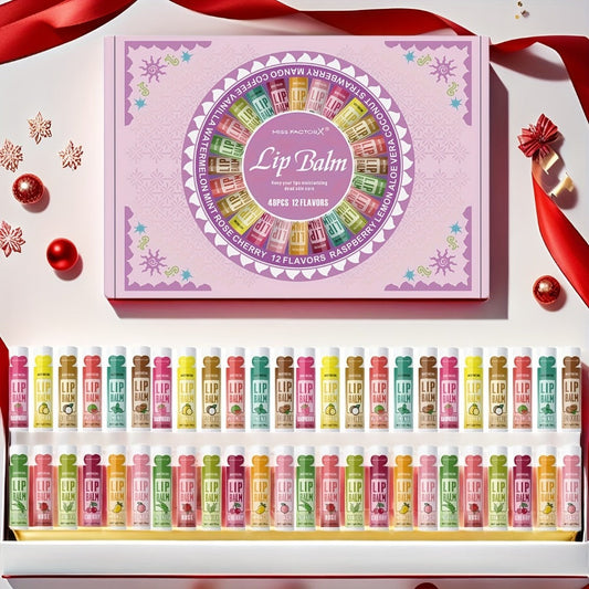 Lip Balm Gift Set 48pcs MISS FACTORX – Moisturizing Glycerin Lip Butter, Hypoallergenic Natural Finish for All Skin Types