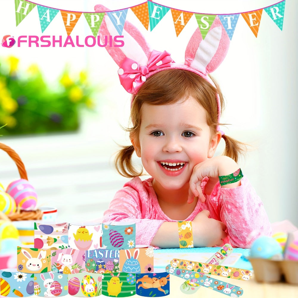 Party Favors Easter PVC Slap Bracelets, 72-Piece Spring-Theme Assortment for Egg Hunts and Events