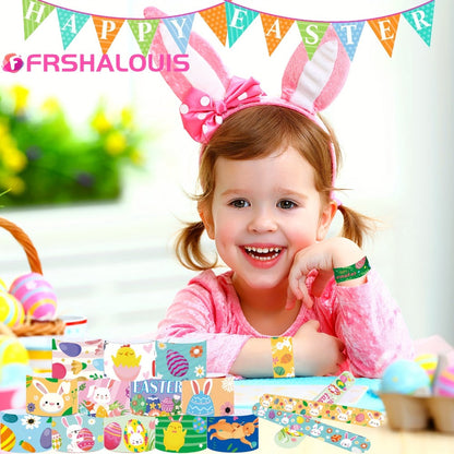 Party Favors Easter PVC Slap Bracelets, 72-Piece Spring-Theme Assortment for Egg Hunts and Events