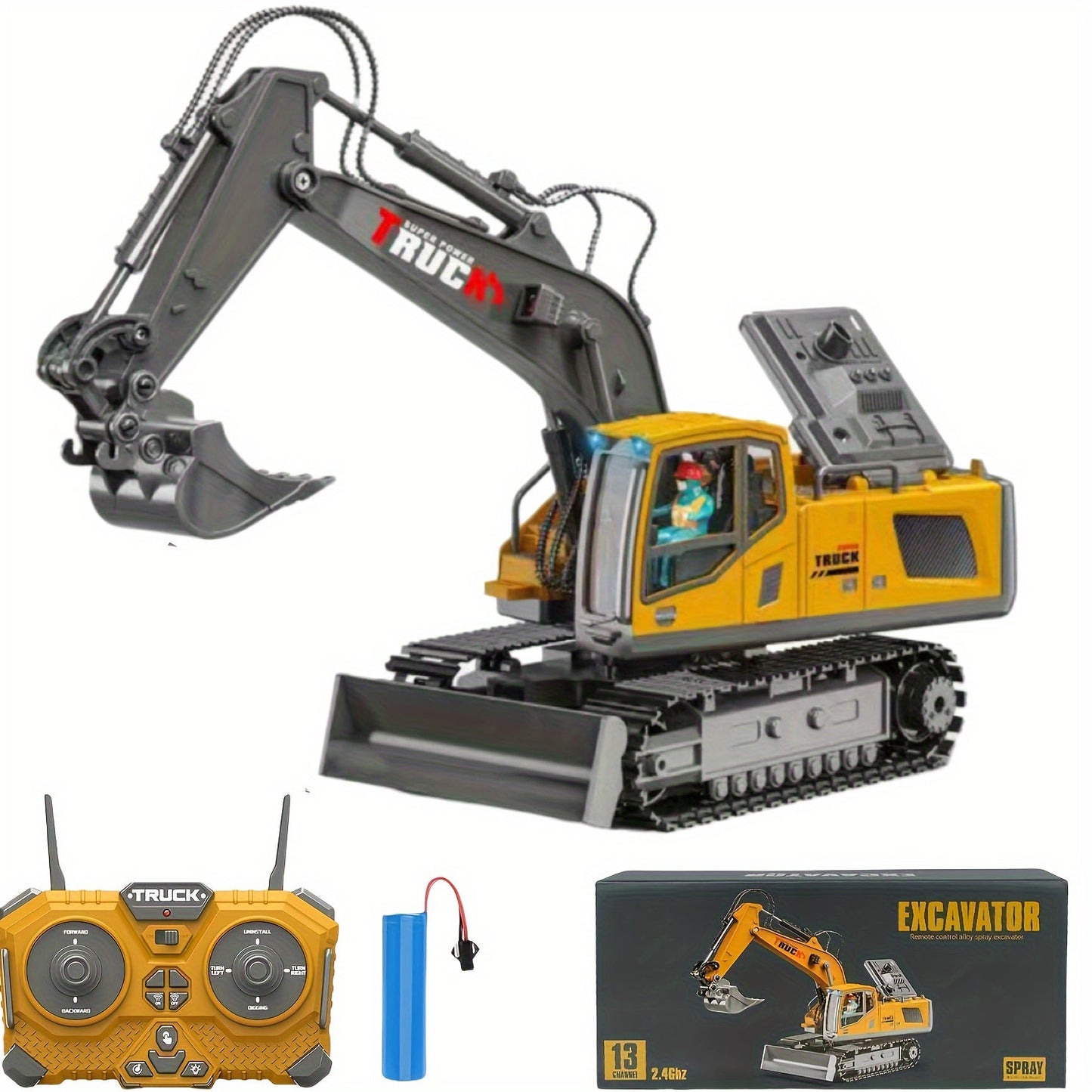 RC Excavator 120-Minute Battery Life Metal Shovel LED Lights with the Listed Color, Size or Set Options for Everyday Use
