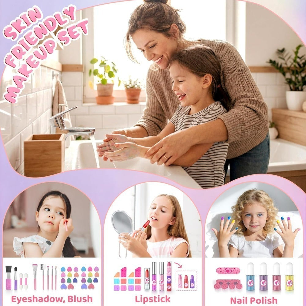 Kids Makeup Kit for Girls, Safe Princess Dress Up Play Set with Real Cosmetics, Purple, Birthday Christmas Gift for Girls Ages 3+