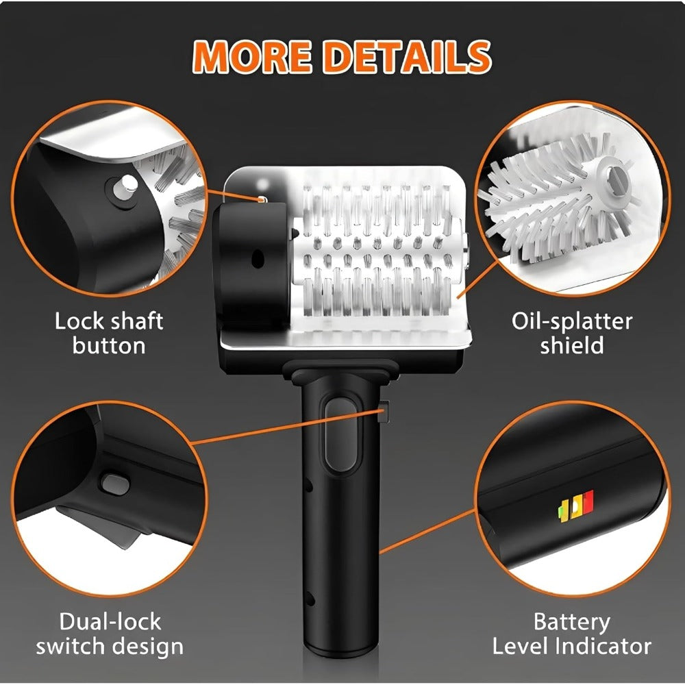 Electric BBQ Grill Brush Cordless Rechargeable Grill Cleaner with 800 RPM Rotating Head, 2000mAh Battery