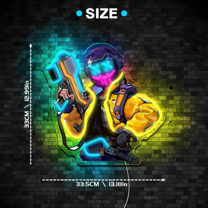 Neon Marksman LED Wall Art - UV Printed USB Powered Sniper Shooter Neon Sign for Game Room, Bar