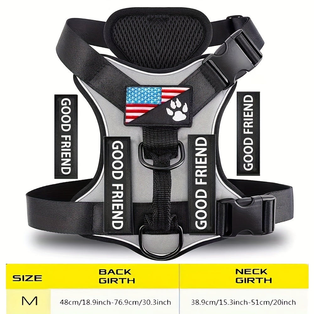 Service Dog Harness with 5 Patches – Reflective Adjustable Oxford Vest with Inner Mesh Layer, Service Dog ID System