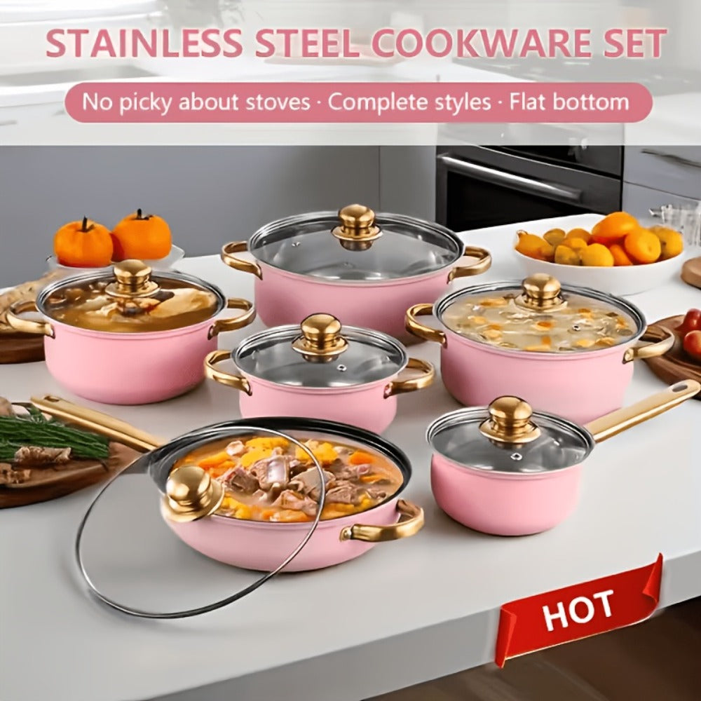 Stainless Steel Non-Stick Cookware Set 10/12pcs, 316 Grade Steel Frying Pan, Stockpot & Milk Pot with Lid