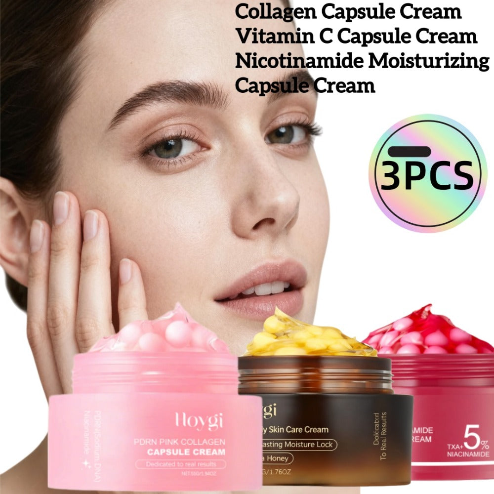 Face Cream PDRN Collagen Three-Piece Capsule Set with Vitamin C and Niacinamide for Day or Night Use