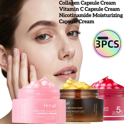 Face Cream PDRN Collagen Three-Piece Capsule Set with Vitamin C and Niacinamide for Day or Night Use