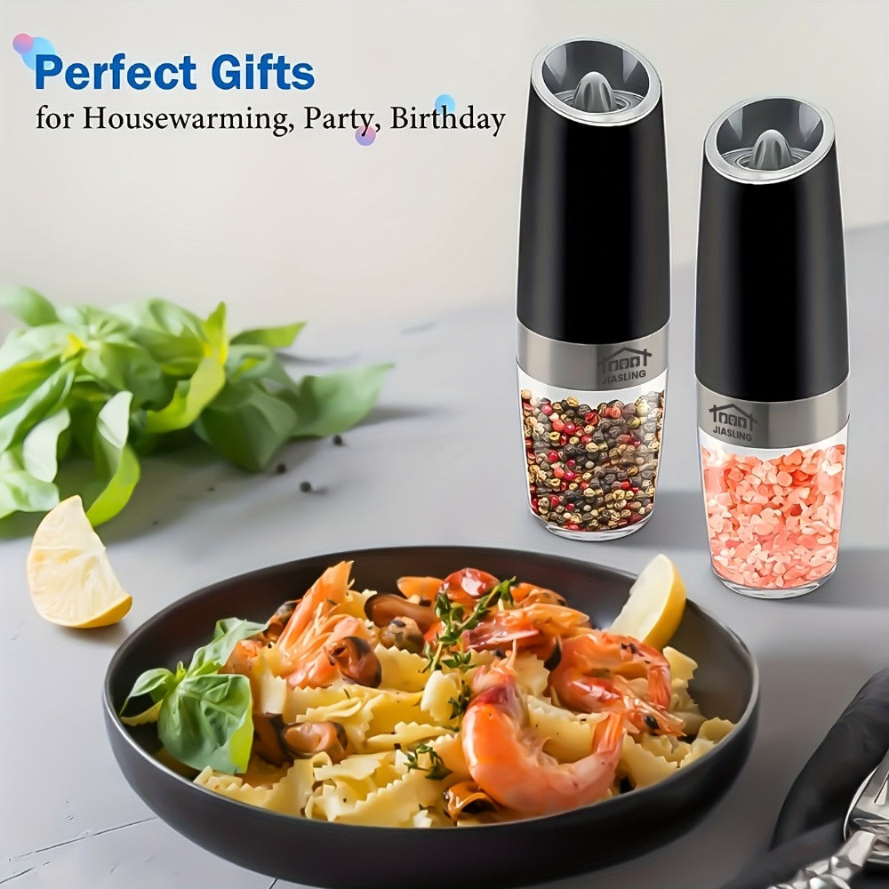 Electric Salt and Pepper Grinder Set 2PCS, Battery-Powered, LED Light, One-Handed Operation, Adjustable Coarseness