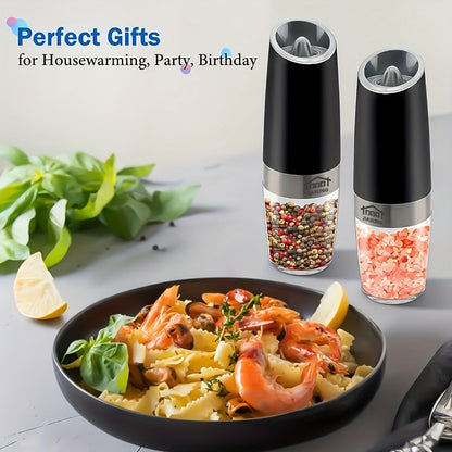 Electric Salt and Pepper Grinder Set 2PCS, Battery-Powered, LED Light, One-Handed Operation, Adjustable Coarseness