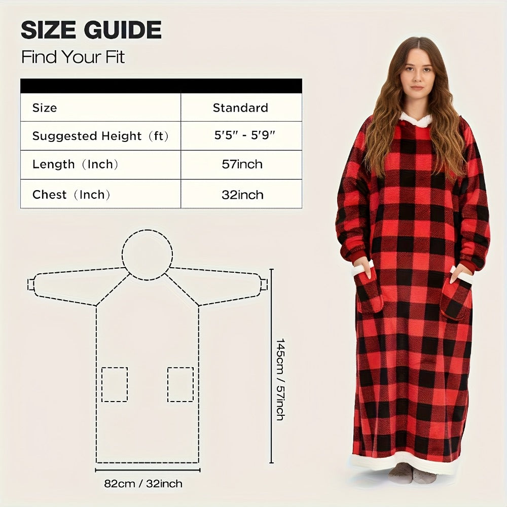 Oversized Wearable Blanket Hoodie Jacket – 350-400gsm Thick Warm Suede Flannel, Hooded Pocket Lazy Coat for Women & Men, 5 Colors