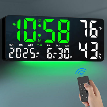 14.6-Inch Digital LED Wall Clock with Remote, Date, Weekday, Temperature and Humidity Color Options