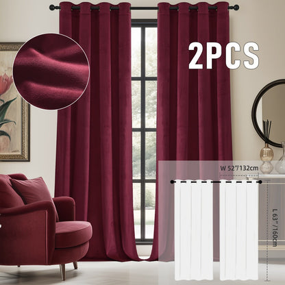 Velvet Room Darkening Curtains 2 Panels, Grommet Top Thermal Insulated Soundproof Blackout Curtains for Living Room Bedroom