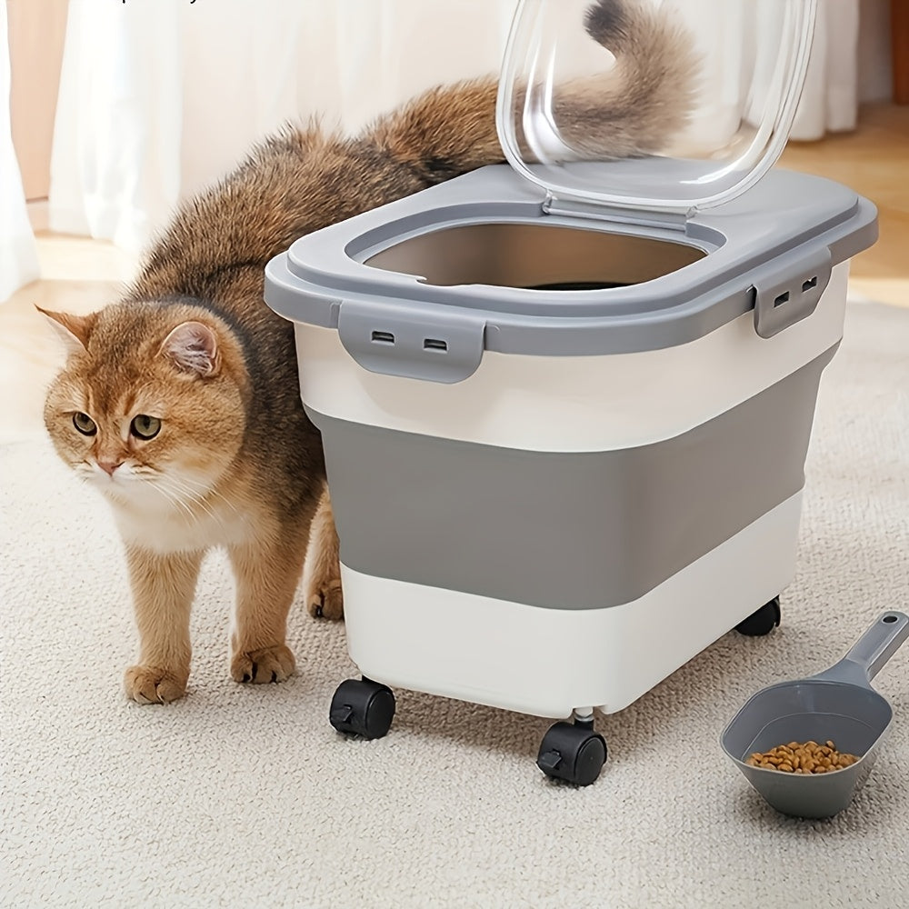 Pet Food Storage Container with Wheels – Large Capacity Airtight Sealed Bin, Moisture & Insect Proof with Measuring Cup for Cat & Dog Dry