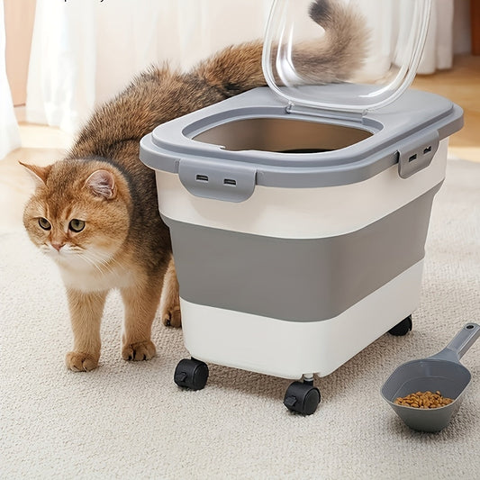 Collapsible Rolling Pet Food Bin with Measuring Cup, Folding Sides and Three Color Options