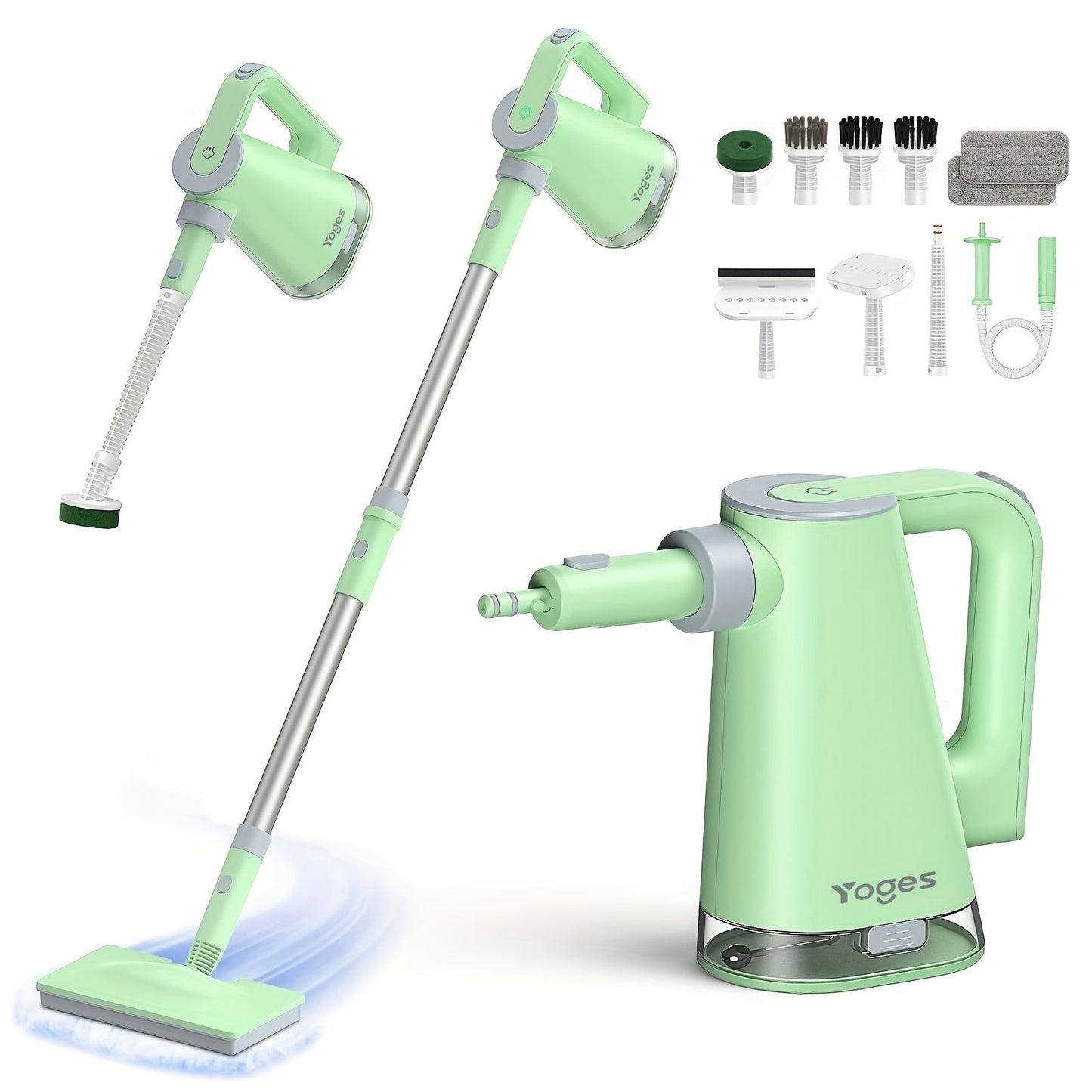 Steam Mop with Detachable Handheld Steam Cleaner 10-in-1 Multi-Purpose Attachments - 2 Pads, Carpet Cleaner for Home