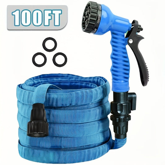 100 Foot Car Wash Hose Kit with 7-Mode High-Pressure Spray Nozzle – Tangle-Free, Kink-Resistant, Lightweight & Rust-Proof Garden Hose