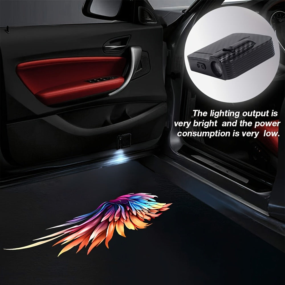 Four-Piece Angel-Wing Car Door LED Projector Light Set with Battery Power and Light-Sensing Activation