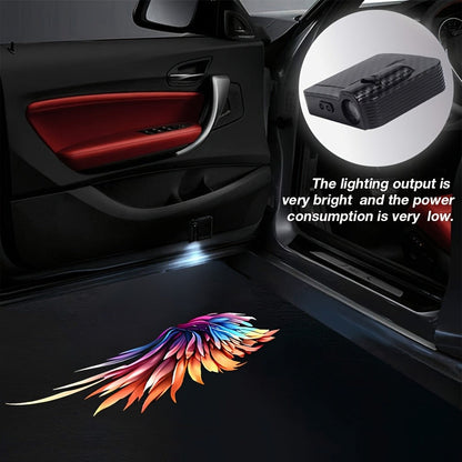 Four-Piece Angel-Wing Car Door LED Projector Light Set with Battery Power and Light-Sensing Activation