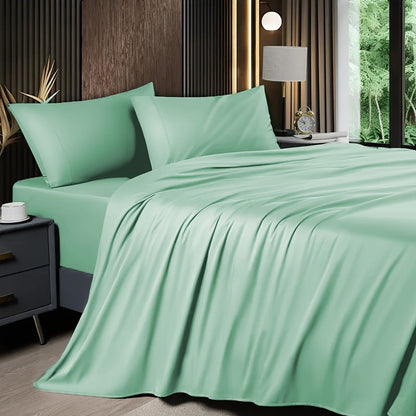 Bed Sheet Set 4-Piece 2200TC Bamboo Blend with Four Bed Sizes and Eleven Solid Color Options