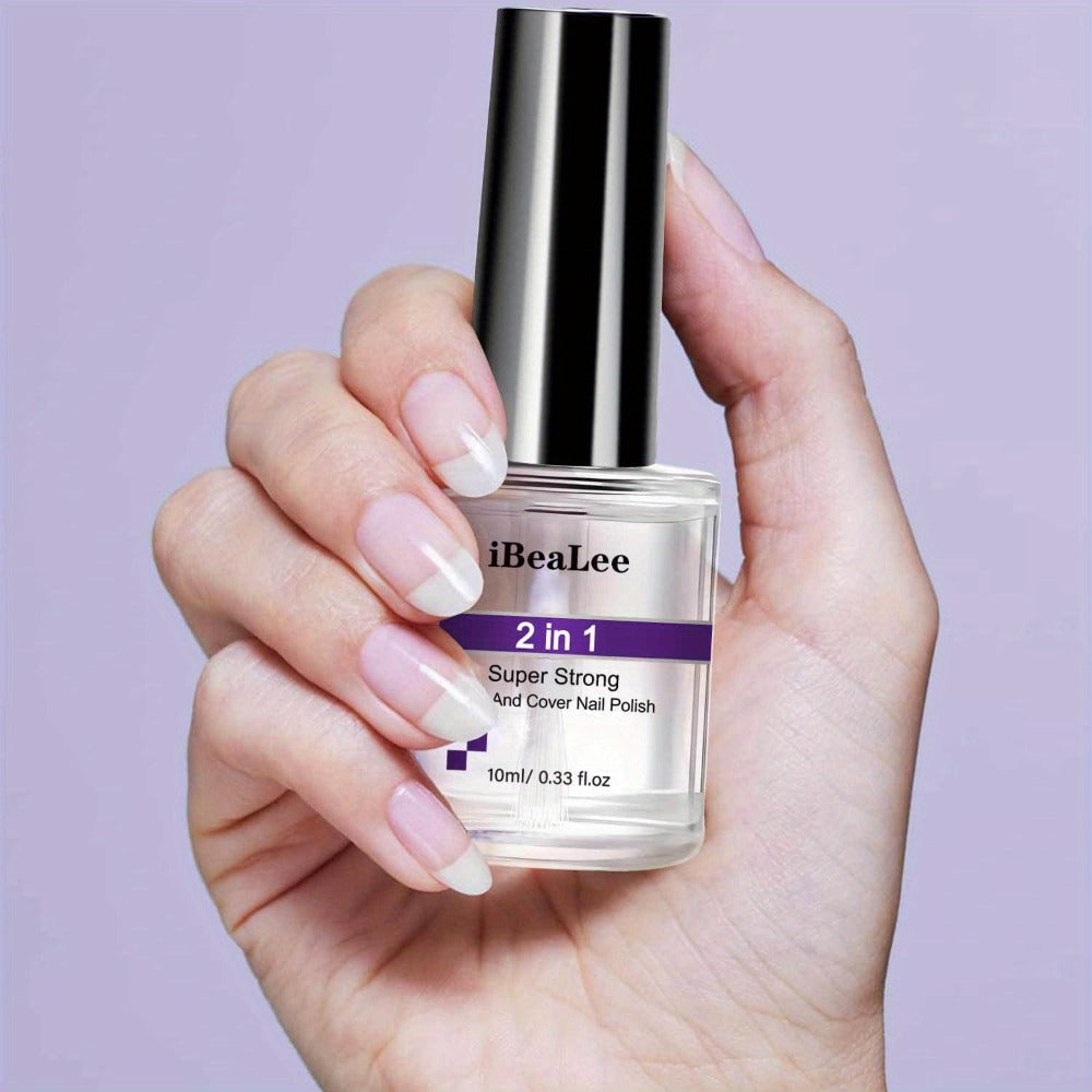Base and Top Coat 2 in 1 Nail Polish 10ml with a Clear High Shine Finish for Home Manicures