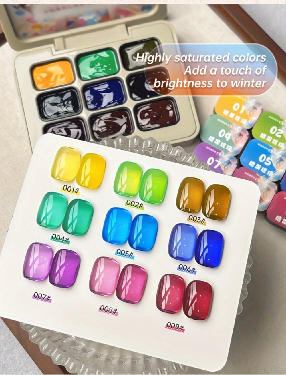 Gel Nail Polish 9-Color Candy-Glass Set with Translucent Gradient Finish and Fall-Winter Shade Palette for Nail Art