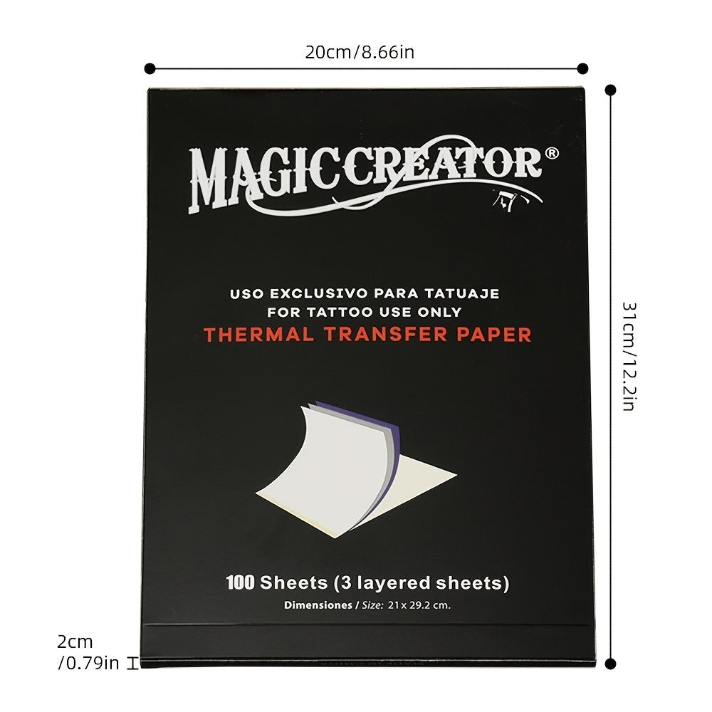 Tattoo Transfer Paper 100 Sheets 4-Layer Thermal Stencil, Sharp Precise Design Transfer, Hand Drawing &
