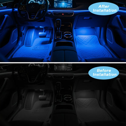 Car Interior Footwell Light Kit with Four Pictured Bars, App and Remote Control, Music-Responsive Color Modes