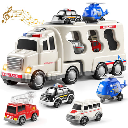 Ambulance Carrier Truck Toy Set 5-in-1 with Light & Sound for Kids Ages 3-8 with the Listed Color, Size or Set Options for Everyday Use