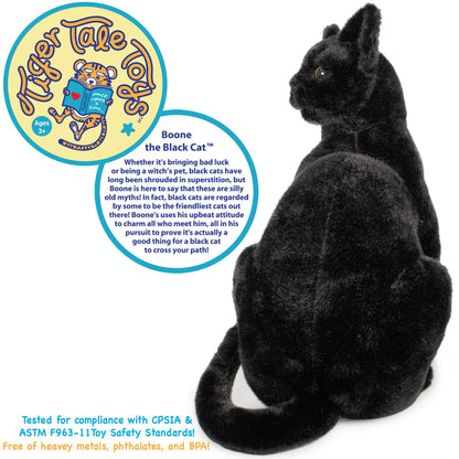 Plush Toy Boone Black Cat 13-Inch Sitting Kitty with Green Eyes for Shelf or Room Display for Character Display, Room Decor and Gift