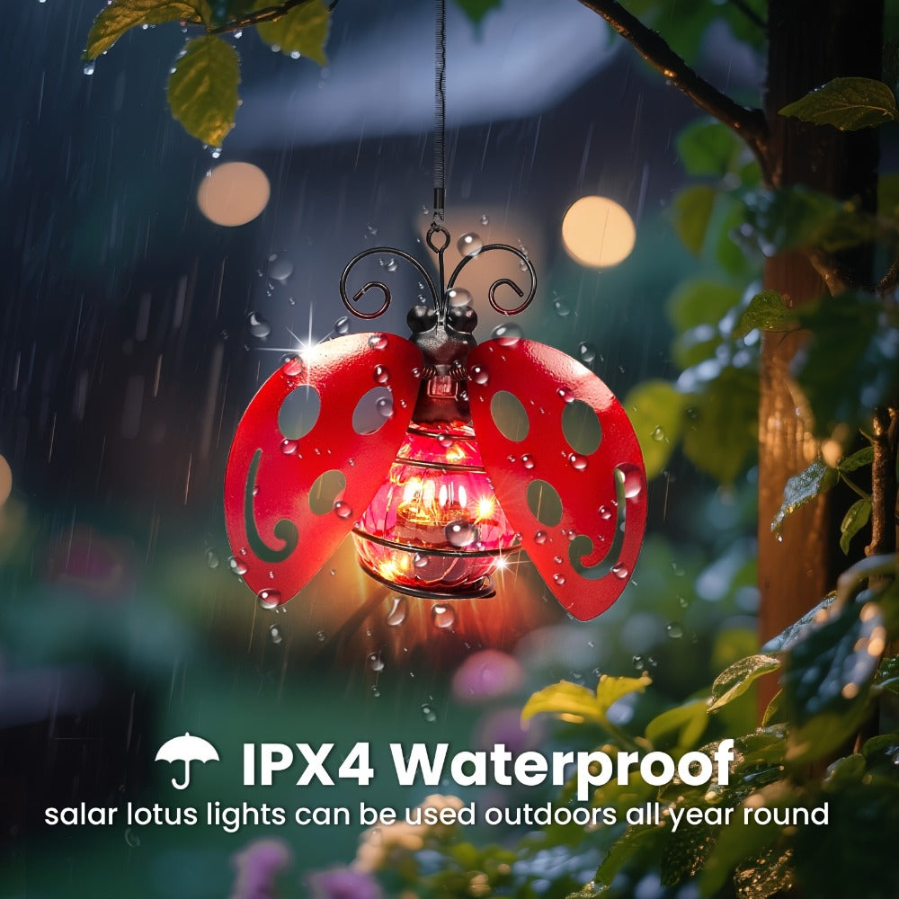 Solar Hanging Ornament Lights Ladybug & Butterfly, Indoor Outdoor Decorative Garden Light with Spring Clips for Patio