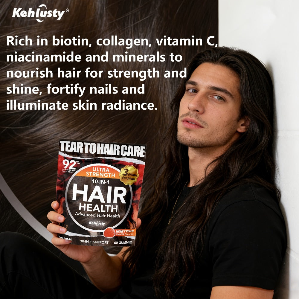 Biotin Gummies for Hair Growth & Thickness, 10-in-1 Formula with Vitamin C, Collagen, Zinc, Supports Hair