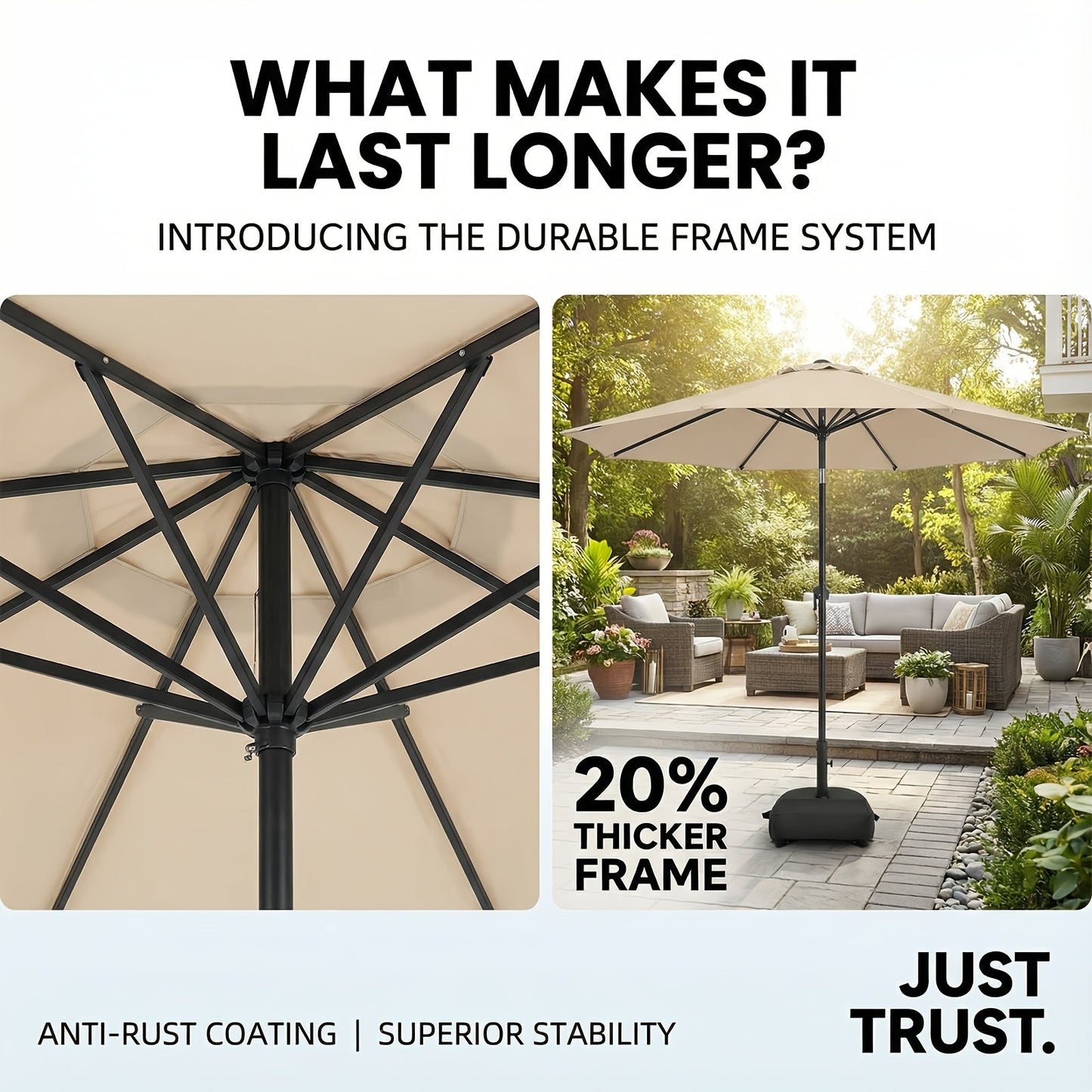 Patio Umbrella 9FT Market Table Style with Dual Vents, Tilt, Crank and Eight Color Options