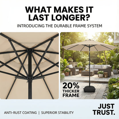 Patio Umbrella 9FT Market Table Style with Dual Vents, Tilt, Crank and Eight Color Options