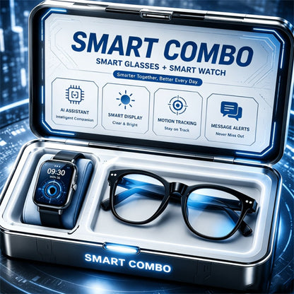 AI Smart Glasses & Smartwatch Bundle, Multilingual Real-Time Translation, Touch Control, Full Touch Screen Watch