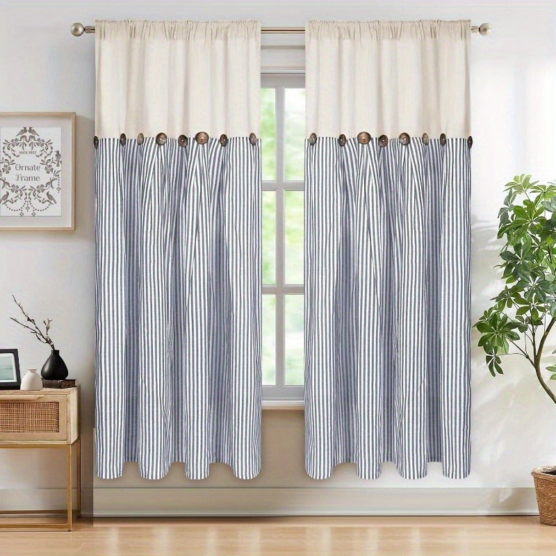 Semi Sheer Curtains Bohemian Linen Cotton Patchwork Grommet Top Window Drapes for Bedroom Living Room Kitchen Bathroom Cafe