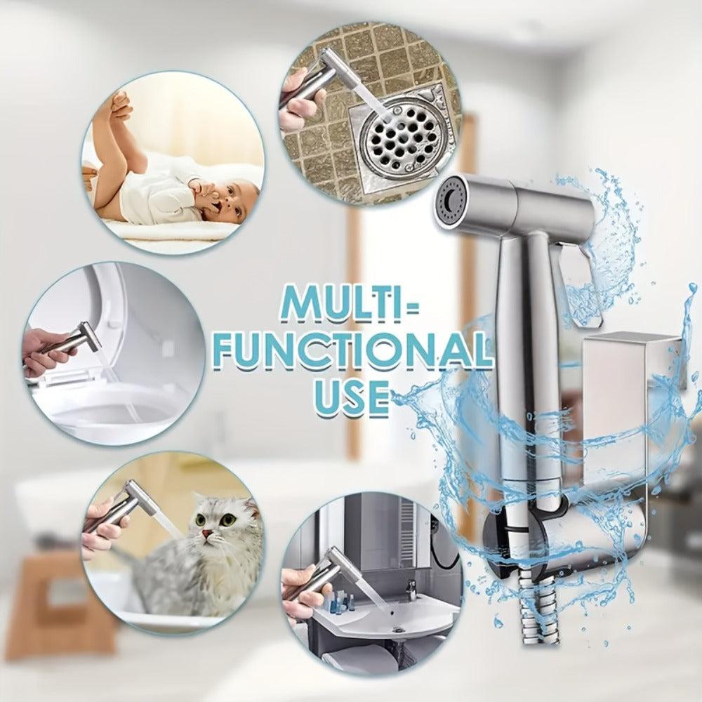 Wall-Mounted Handheld Spray Gun Set with Bracket, Teflon Tape & Flexible Hose – Bathroom Bidet Sprayer for Toilet, Sink