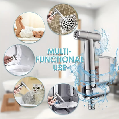 Wall-Mounted Handheld Spray Gun Set with Bracket, Teflon Tape & Flexible Hose – Bathroom Bidet Sprayer for Toilet, Sink