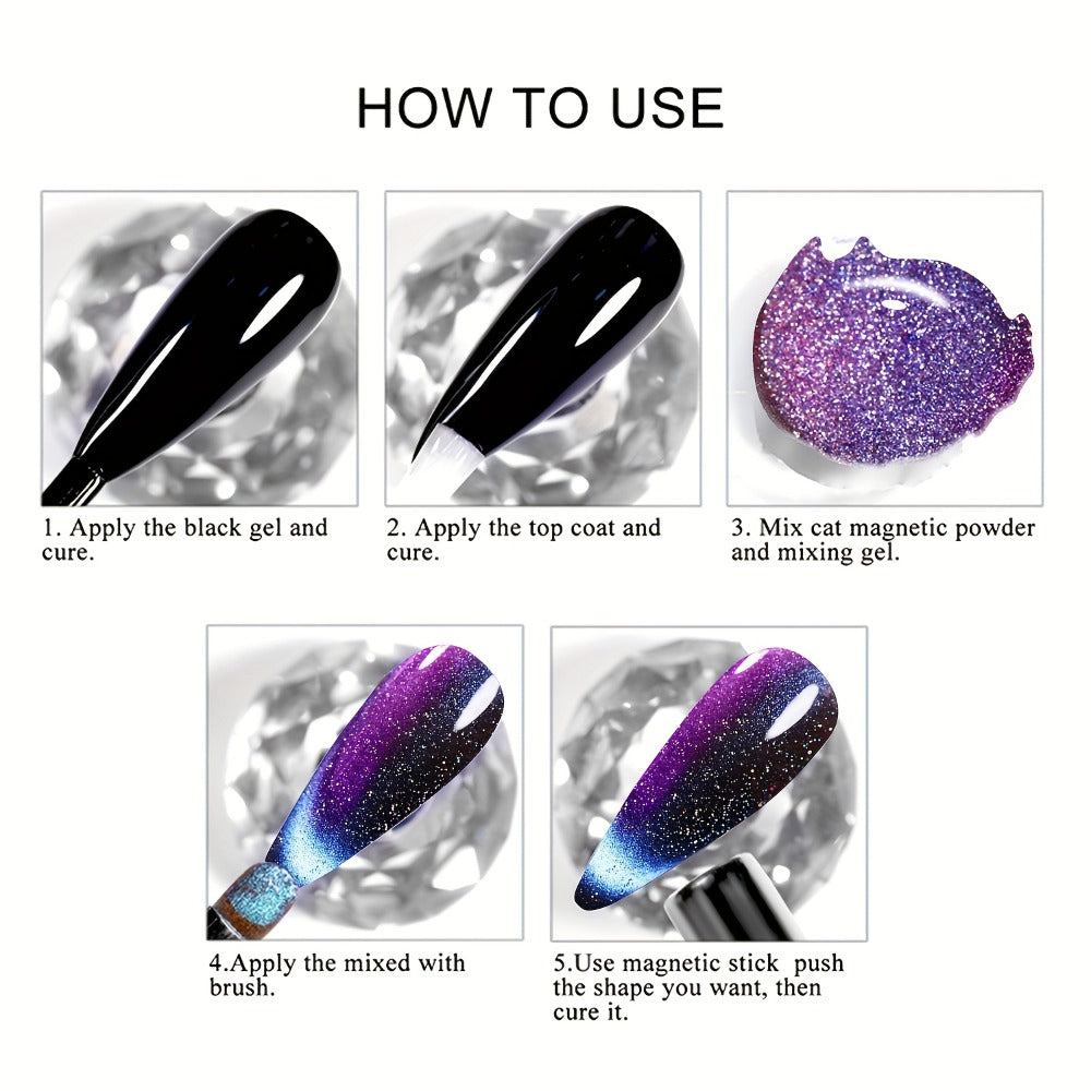 Magnetic Cat Eye Gel Nail Polish 9D Holographic Rainbow Glitter Blue & Purple – LED UV Soak-Off Gel Polish Paraben-Free Water-Based Formula