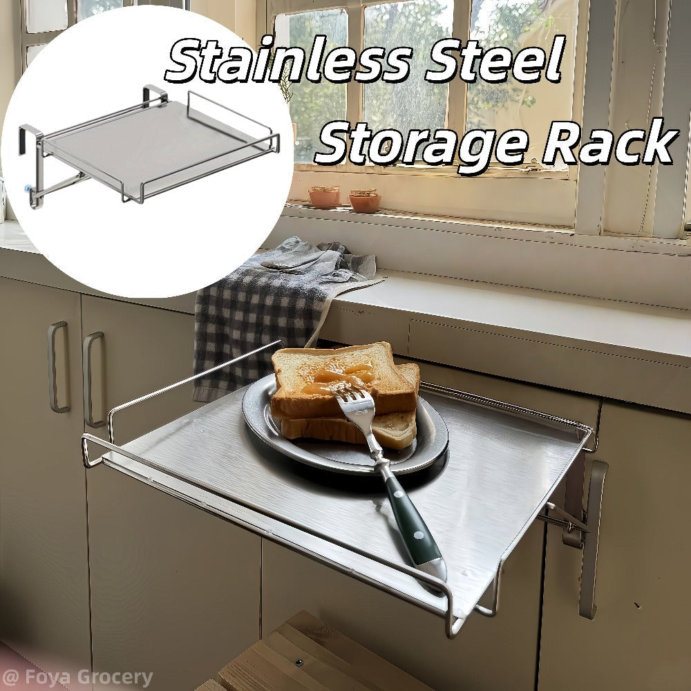 Foldable Stainless Steel Kitchen Storage Rack, Cabinet Door Organizer & Countertop Shelf for Kitchen