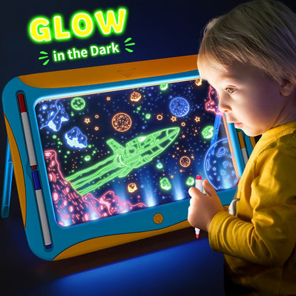 LED Light Up Drawing Board for Kids, 9 Double-Sided Tracing Cards 6 Markers Glow Doodle Travel Art Toy for Girls Boys Ages 3-8