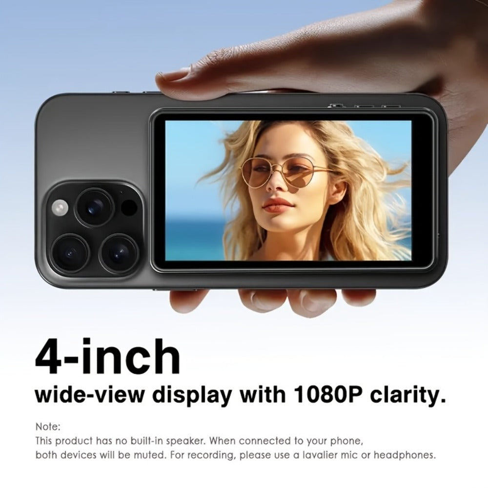 Magnetic Selfie Monitor Screen for Vlogging & Live Streaming, Rear-Facing Main Camera Display for iPhone & Android