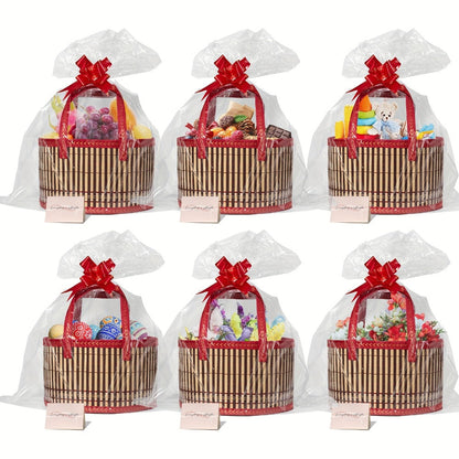 Bamboo Storage Baskets 6-Pack in Oval or Round Shapes with Nine Color and Shape Options for Home Organization